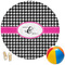 Houndstooth w/Pink Accent Round Beach Towel (Personalized)