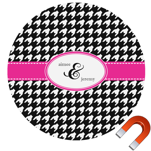 Custom Houndstooth w/Pink Accent Round Car Magnet - 6" (Personalized)