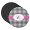Houndstooth w/Pink Accent Round Coaster Rubber Back - Main