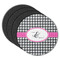 Houndstooth w/Pink Accent Round Rubber Backed Coasters - Set of 4 (Personalized)