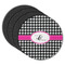 Houndstooth w/Pink Accent Round Rubber Backed Coasters - Set of 4 (Personalized)