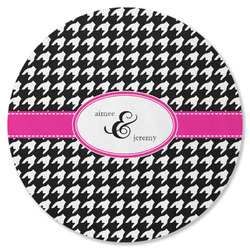 Houndstooth w/Pink Accent Round Rubber Backed Coaster (Personalized)