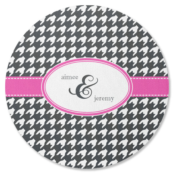 Houndstooth w/Pink Accent Round Coaster Rubber Back - Single