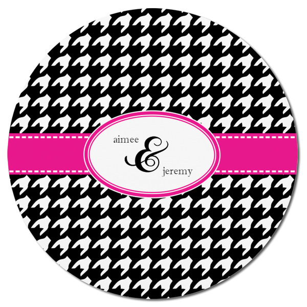 Houndstooth w/Pink Accent Round Fridge Magnet - FRONT