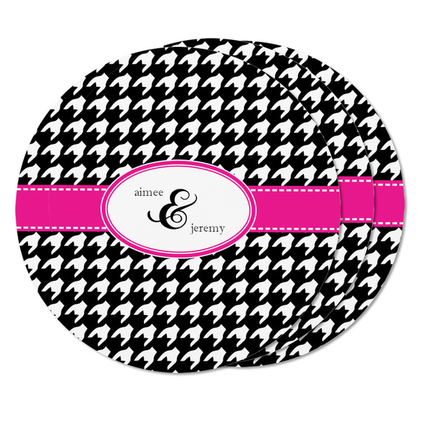 Houndstooth w/Pink Accent Round Fridge Magnet - THREE