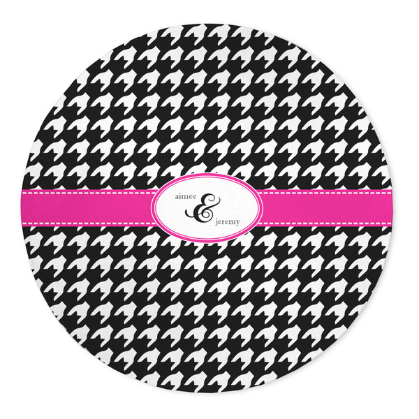 Custom Houndstooth w/Pink Accent 5' Round Indoor Area Rug (Personalized)