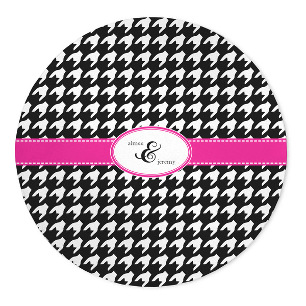 Custom Houndstooth w/Pink Accent 5' Round Indoor Area Rug (Personalized)