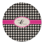 Houndstooth w/Pink Accent Round Linen Placemat (Personalized)