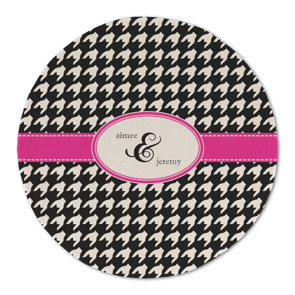 Custom Houndstooth w/Pink Accent Round Linen Placemat - Single Sided (Personalized)