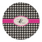Houndstooth w/Pink Accent Round Linen Placemats - FRONT (Single Sided)