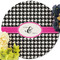 Houndstooth w/Pink Accent Round Linen Placemats - Front (w flowers)