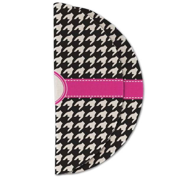 Houndstooth w/Pink Accent Round Linen Placemats - HALF FOLDED (double sided)