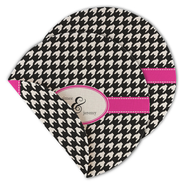 Custom Houndstooth w/Pink Accent Round Linen Placemat - Double Sided (Personalized)