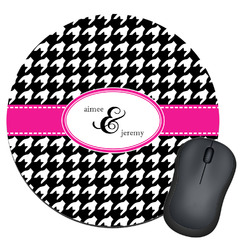 Houndstooth w/Pink Accent Round Mouse Pad (Personalized)