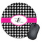 Houndstooth w/Pink Accent Round Mouse Pad