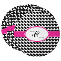 Houndstooth w/Pink Accent Round Paper Coasters w/ Couple's Names