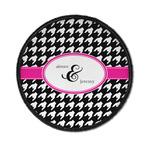 Houndstooth w/Pink Accent Iron On Round Patch w/ Couple's Names