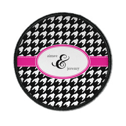 Houndstooth w/Pink Accent Iron On Round Patch w/ Couple's Names