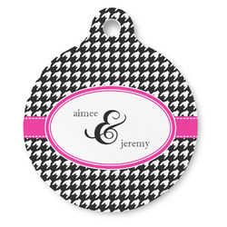 Houndstooth w/Pink Accent Round Pet ID Tag - Large (Personalized)
