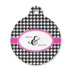 Houndstooth w/Pink Accent Round Pet ID Tag - Small (Personalized)