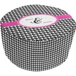 Houndstooth w/Pink Accent Round Pouf Ottoman (Personalized)