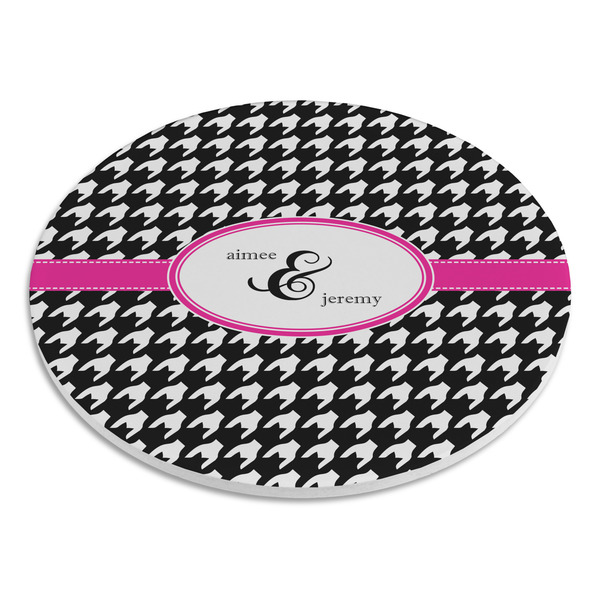 Houndstooth w/Pink Accent Round Stone Trivet - Angle View