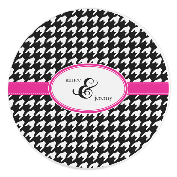 Custom Houndstooth w/Pink Accent Round Stone Trivet (Personalized)