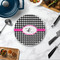 Houndstooth w/Pink Accent Round Stone Trivet - In Context View