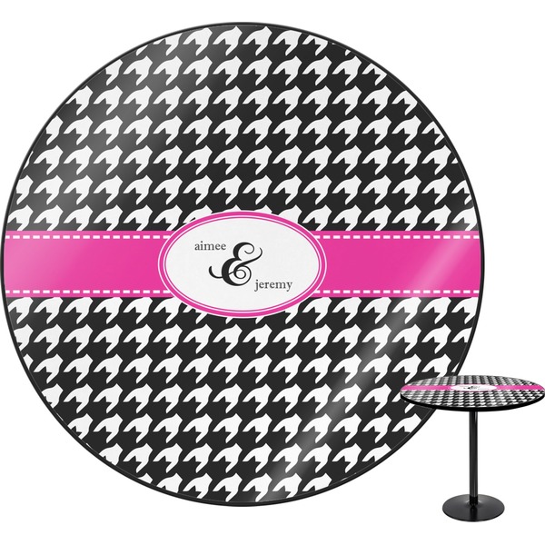 Custom Houndstooth w/Pink Accent Round Table (Personalized)