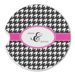 Houndstooth w/Pink Accent Sandstone Car Coaster - Single (Personalized)