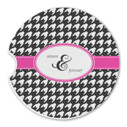 Houndstooth w/Pink Accent Sandstone Car Coaster - Single (Personalized)