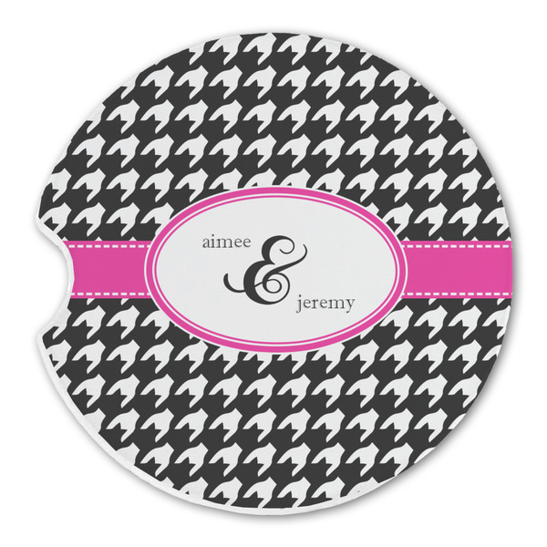 Custom Houndstooth w/Pink Accent Sandstone Car Coaster - Single (Personalized)