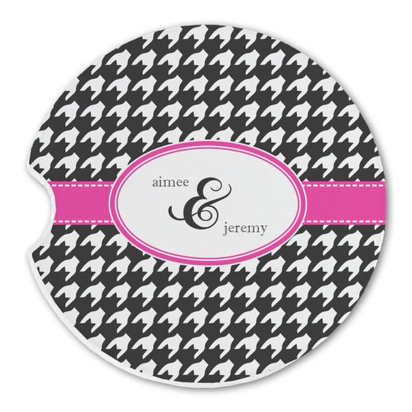 Houndstooth w/Pink Accent Sandstone Car Coaster - Single