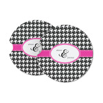 Houndstooth w/Pink Accent Sandstone Car Coasters (Personalized)