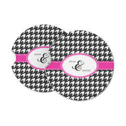 Houndstooth w/Pink Accent Sandstone Car Coasters - Set of 2 (Personalized)