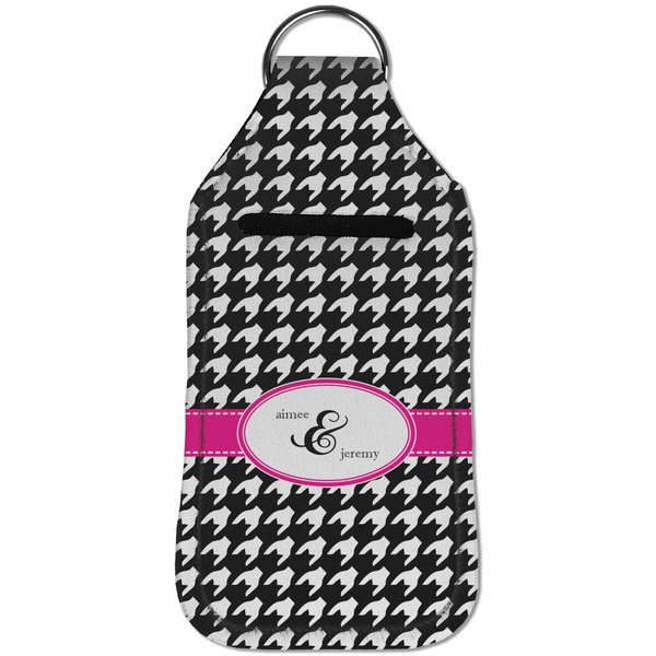 Houndstooth w/Pink Accent Sanitizer Holder Keychain - Large (Front)