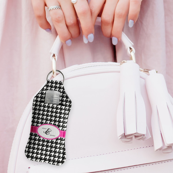 Houndstooth w/Pink Accent Sanitizer Holder Keychain - Large (LIFESTYLE)