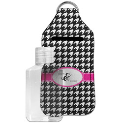 Houndstooth w/Pink Accent Hand Sanitizer & Keychain Holder - Large (Personalized)