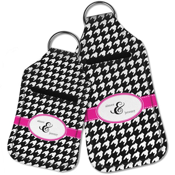 Houndstooth w/Pink Accent Sanitizer Holder Keychain - Parent Main