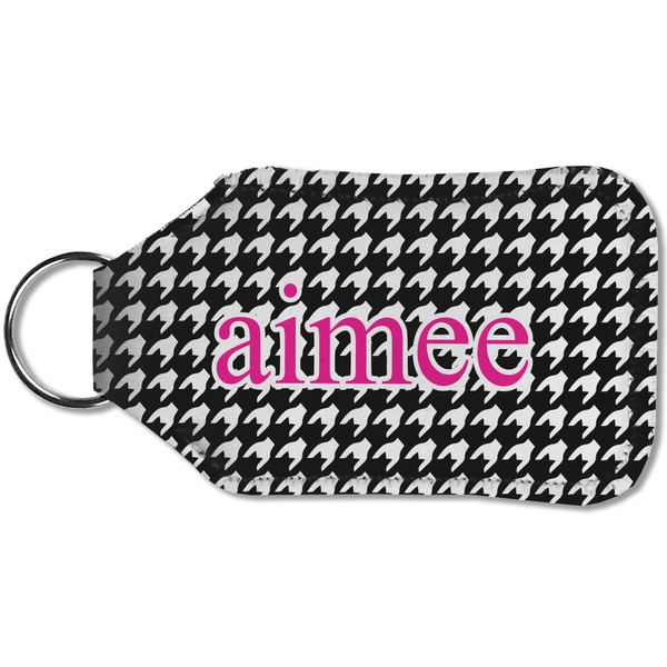 Houndstooth w/Pink Accent Sanitizer Holder Keychain - Small (Back)