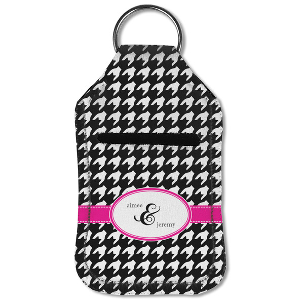 Houndstooth w/Pink Accent Sanitizer Holder Keychain - Small (Front Flat)