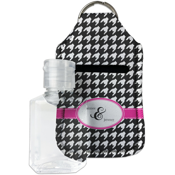 Custom Houndstooth w/Pink Accent Hand Sanitizer & Keychain Holder (Personalized)