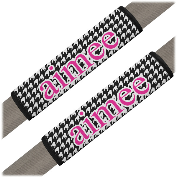 Custom Houndstooth w/Pink Accent Seat Belt Covers (Set of 2) (Personalized)