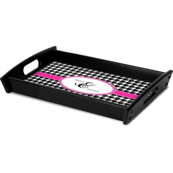 Houndstooth w/Pink Accent Serving Tray Black - Corner