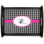 Houndstooth w/Pink Accent Black Wooden Tray - Large (Personalized)