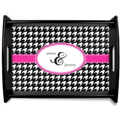 Houndstooth w/Pink Accent Black Wooden Tray - Large (Personalized)