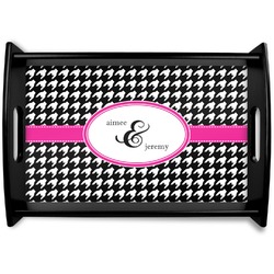 Houndstooth w/Pink Accent Wooden Tray (Personalized)