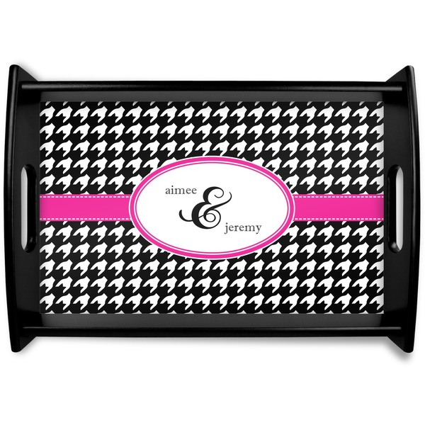 Custom Houndstooth w/Pink Accent Black Wooden Tray - Small (Personalized)