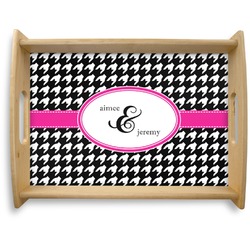 Houndstooth w/Pink Accent Natural Wooden Tray - Large (Personalized)