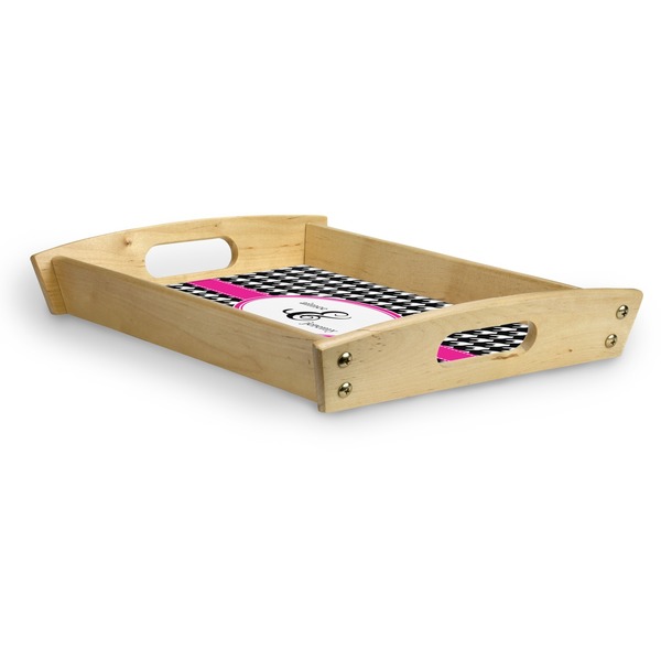 Houndstooth w/Pink Accent Serving Tray Wood Small - Corner